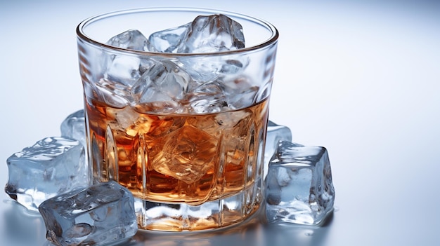 hielo en el vaso sobre la mesa un vaso lleno de hielo y un cubito de hielo al lado del vaso