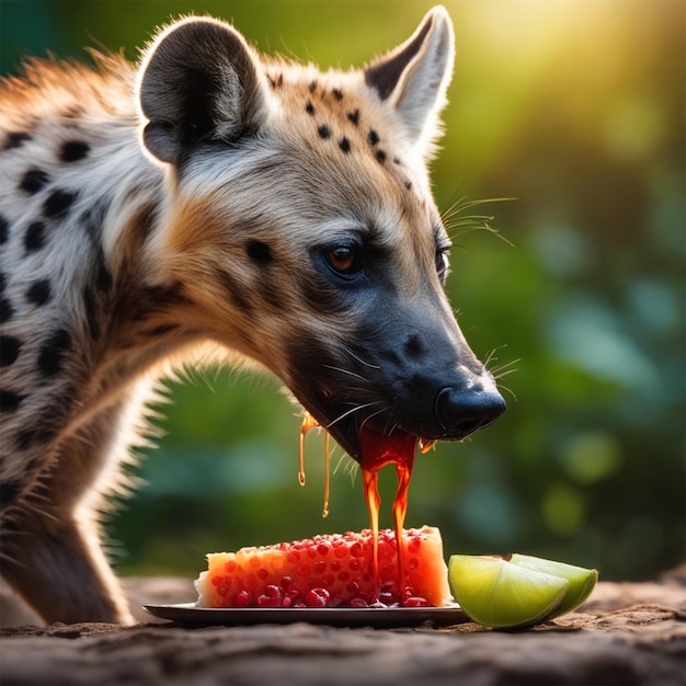 Hiena comendo carne Greta Thunberg protestando