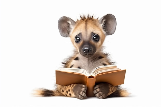 una hiena está leyendo un libro mientras está sentada