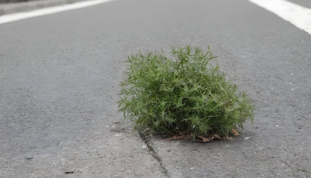 hierba en una calle en vista de cerca