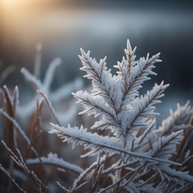 Hierba escarchada en invierno