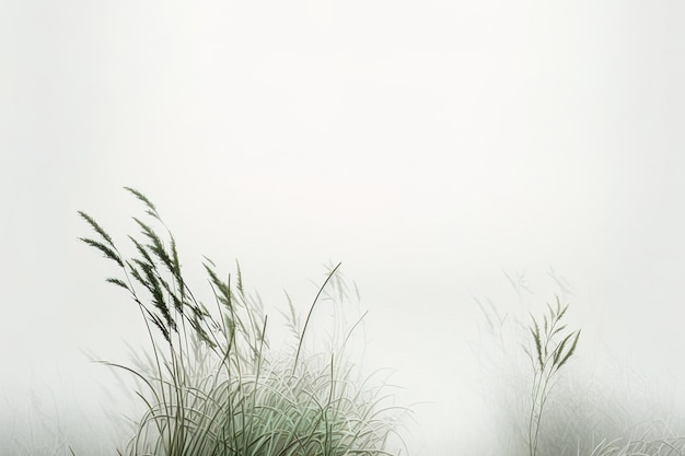 Una hierba con fondo de niebla blanca