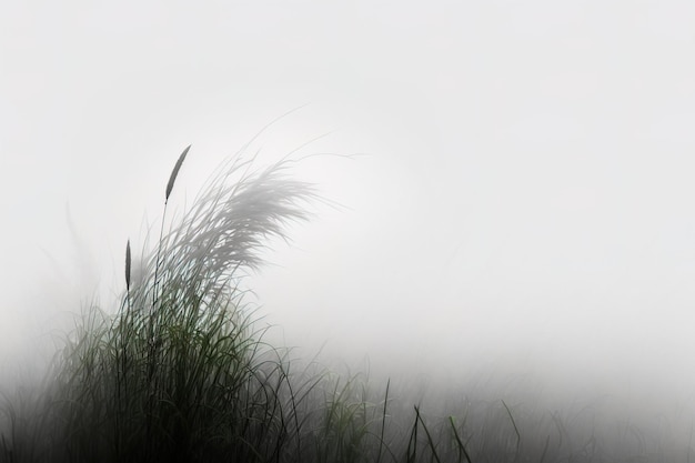 Una hierba con fondo de niebla blanca