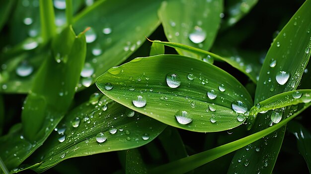 Hierba fresca con gotas de rocío IA generativa