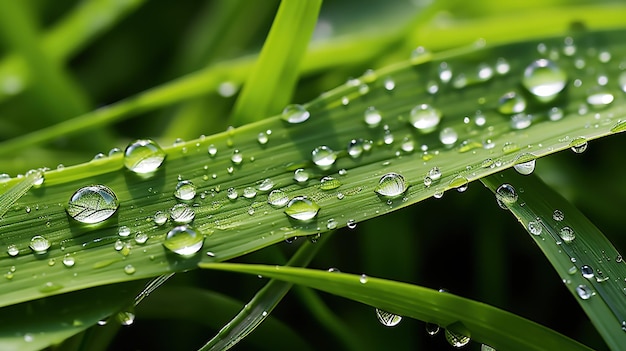 Hierba fresca con gotas de rocío IA generativa