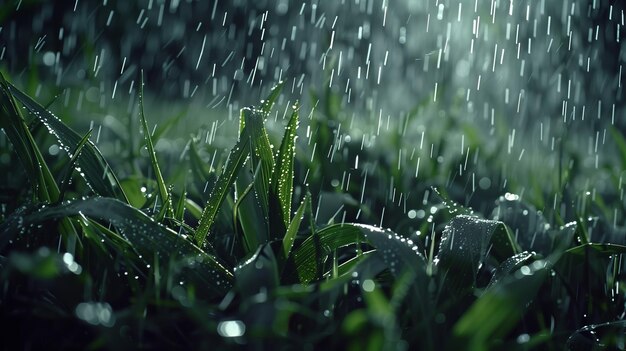 hierba húmeda después de la lluvia