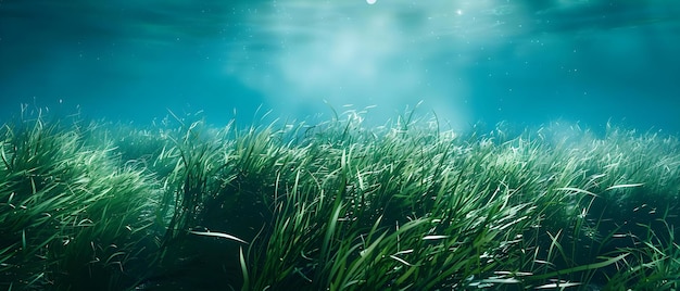 Foto la hierba marina se balancea suavemente bajo el agua en respuesta a las corrientes oceánicas calmantes concepto medio acuático dinámica de la hierba marina ecosistemas submarinos biología marina corrientes oceánicos