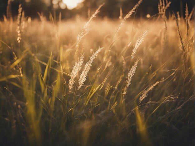 Hierba silvestre en el bosque al atardecer resúmenes de fondo de naturaleza de verano