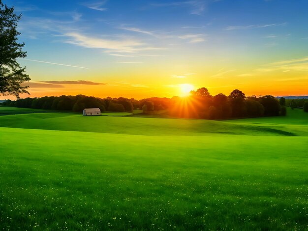 La hierba silvestre sobre la tierra y la hermosa puesta de sol sobre las montañas