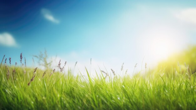 Hierba verde en un campo con el sol brillando sobre ella