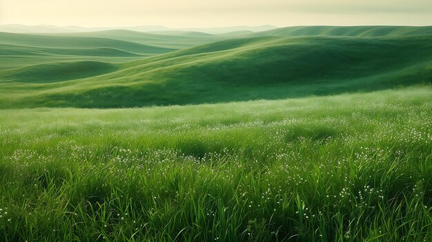 La hierba verde exuberante en los campos y las praderas de las colinas Parque Nacional Val Marie Saskatchewa IA generativa