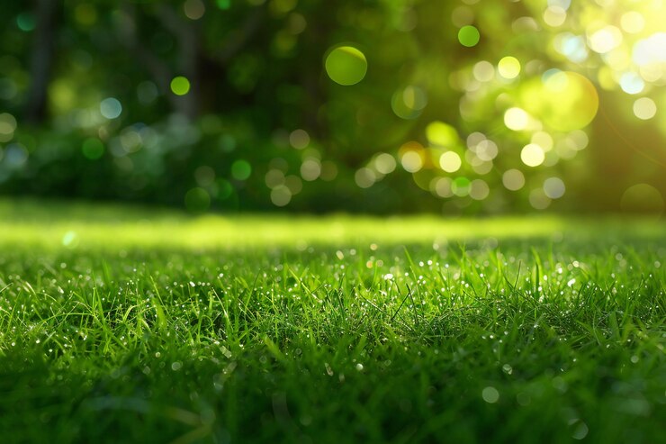 Hierba verde con fondo bokeh en primer plano