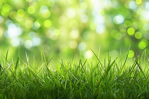 Hierba verde fresca con fondo bokeh profundidad de campo poco profunda