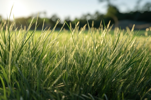 La hierba verde y fresca iluminada por el sol