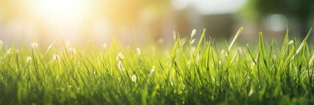 La hierba verde y la luz del sol para el fondo de la pancarta