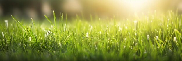 La hierba verde y la luz del sol para el fondo de la pancarta