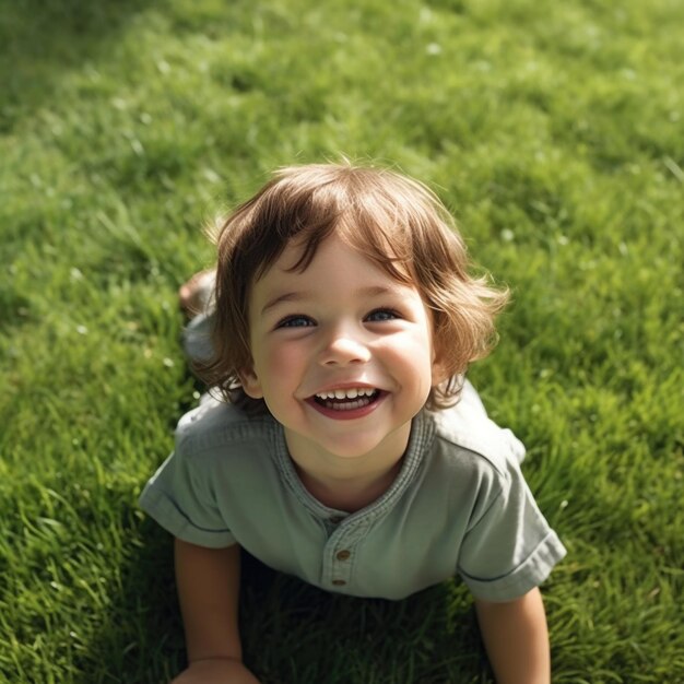 Hierba verde y sol Un niño disfrutando de la naturaleza en un día de verano Generado por IA