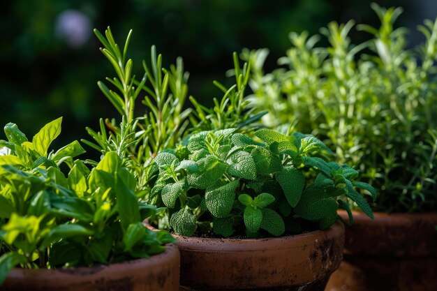 Foto las hierbas aromáticas orgánicas en macetas generan ai