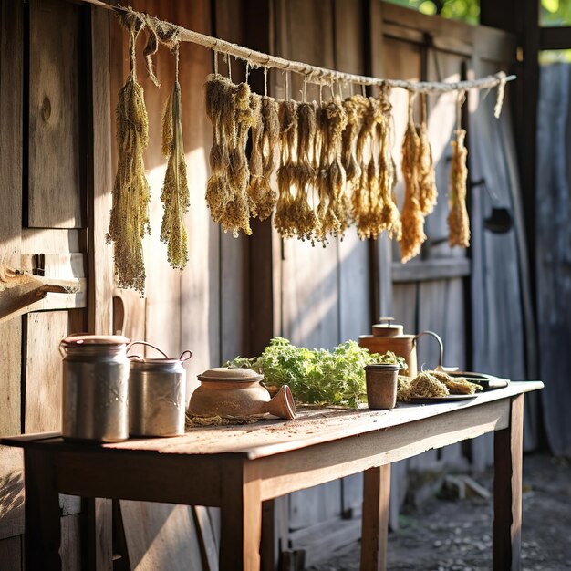 Foto hierbas hermosas estilo boho