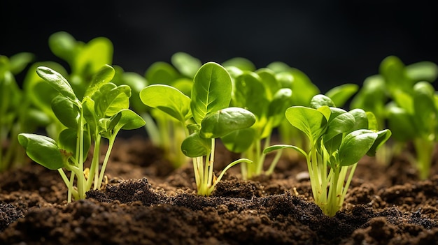 Hierbas jóvenes para ensaladas y plántulas de verduras