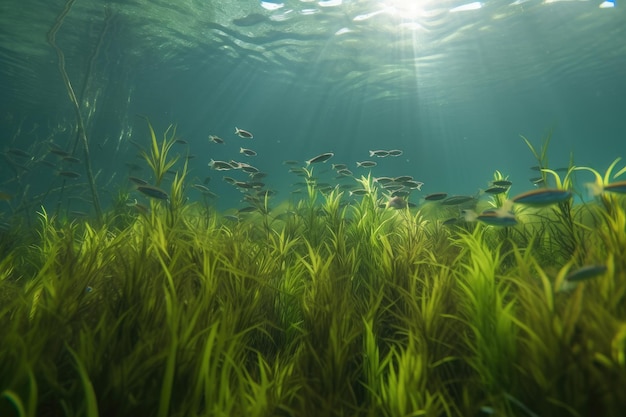 Hierbas marinas regordetas que se mecen en una corriente suave creadas con inteligencia artificial generativa