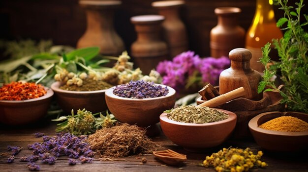 Foto hierbas medicinales y tinturas medicina alternativa productos de cuidado de la salud naturales