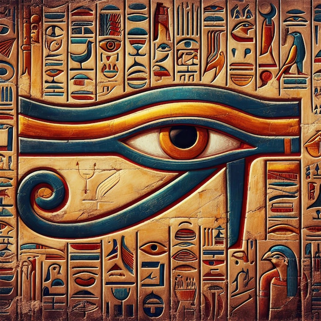 Hieróglifos do antigo Egito retratando o Olho de Horus também conhecido como Olho de Ra