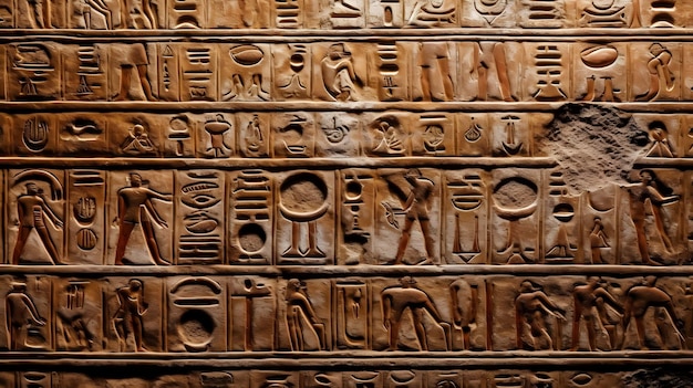 Hieroglyphen an einer Wand ägyptische Pyramiden generative KI