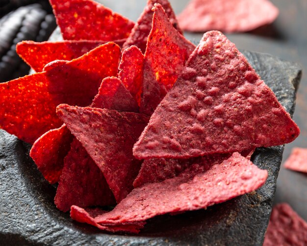 High Angle leckere rosa Chips