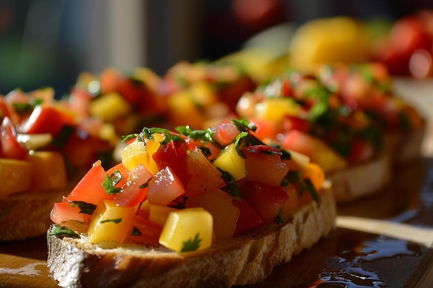 High-Angle-Teller mit köstlichen Bruschettas