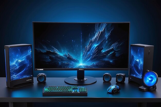 Foto high-end-computing-gaming-set-monitor blauer bildschirm