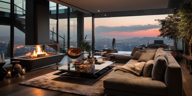 Foto high-end-wohnzimmer mit zeitgenössischem design in einem stilvollen penthouse