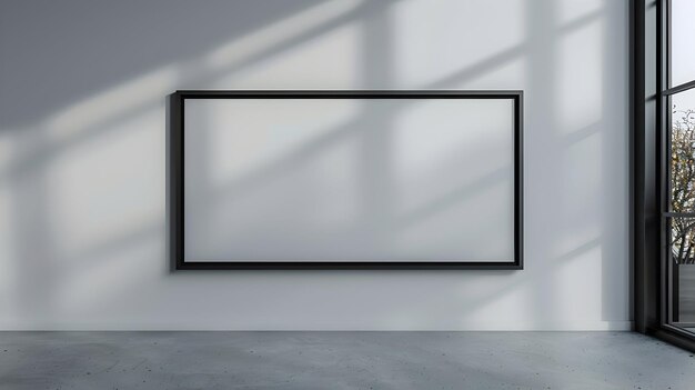 Foto high resolution black metal landscape frame mockup em parede branca perfeito para contemporâneo e indu