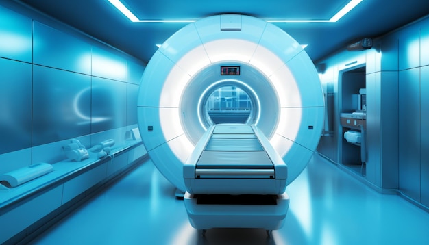 High-Tech-Advanced-MRI- oder CT-Scan-Medizinische Diagnosemaschine im Krankenhauslabor und mit