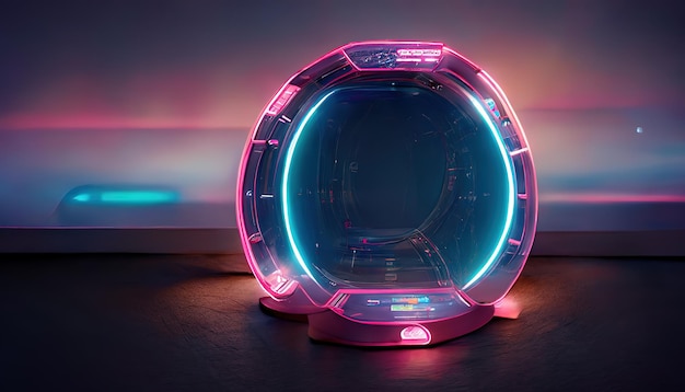 High-Tech-Portal mit Neonbeleuchtung im Raumschiff