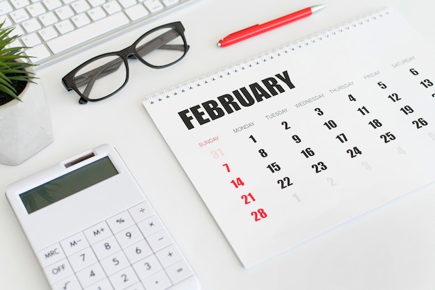 High view papelería mes calendario febrero