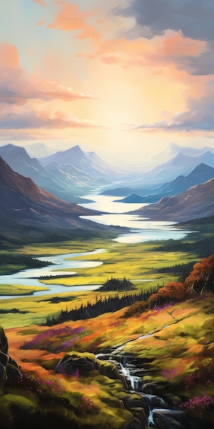 Foto highland loch una vibrante pintura de montañas y árboles