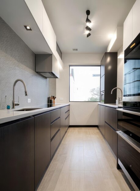 Highlight die schlanken und minimalistischen Merkmale einer zeitgenössischen Küche mit sauberen Linien und Funktion