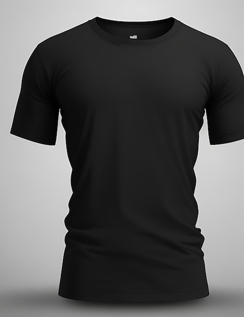 HighQuality Black Blank 3D TShirt Front View Mockup para Design de Vestuário e Apresentação de Marca