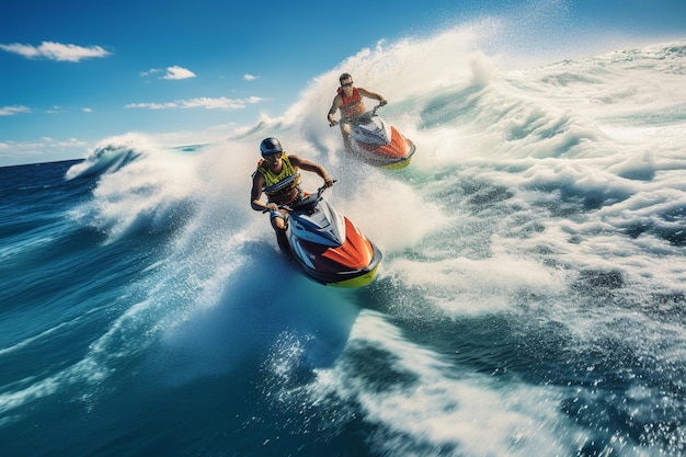 HighRes Action Shot de Surf Paddleboarding e emoção de Jet Ski