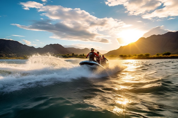 HighRes Action Shot de Surf Paddleboarding e emoção de Jet Ski