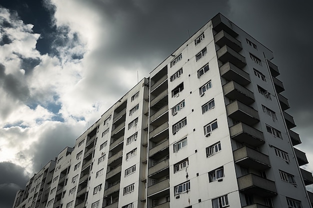 HighRise Living Apartments gegen einen dramatischen Himmel Generative KI