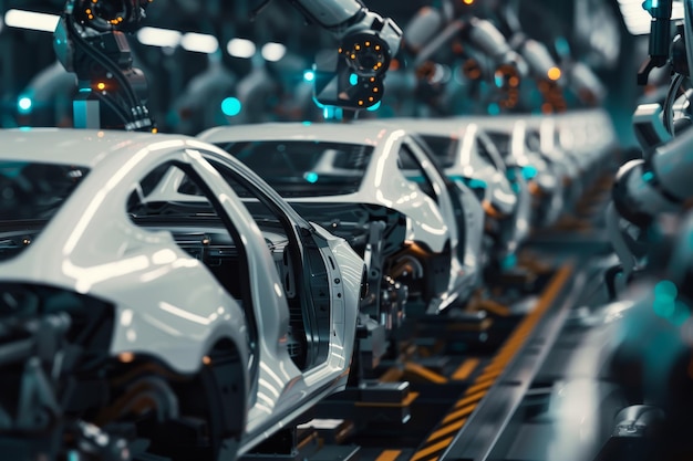 Foto hightech-automobilmontagelinie mit futuristischer fortgeschrittener technologie in der automobilherstellung