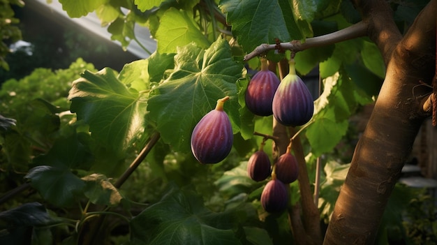 higos morados maduros en un árbol