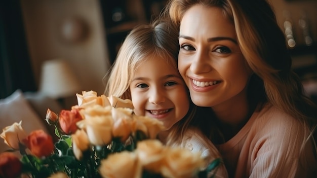 Una hija celebra el Día de la Madre con flores
