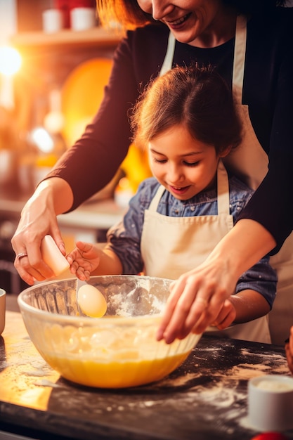 una hija y una madre cocinando juntas IA generativa