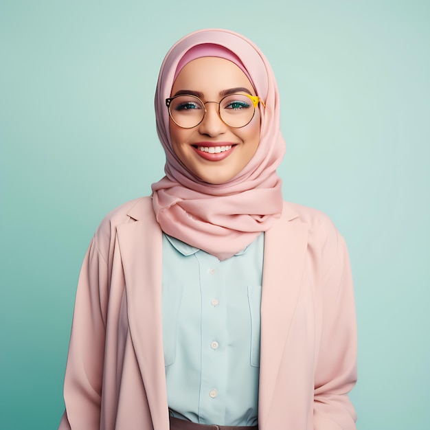 Hijab moda mujer sonrisa árabe bonito azul y rosa