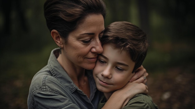 Hijo abrazando a mamá con IA generativa