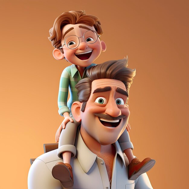 Foto hijo y padre felizmente personaje 3d