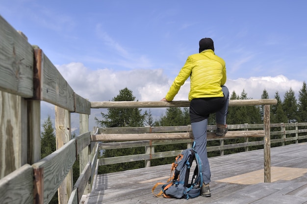 Hiker, ligado, um, terraço